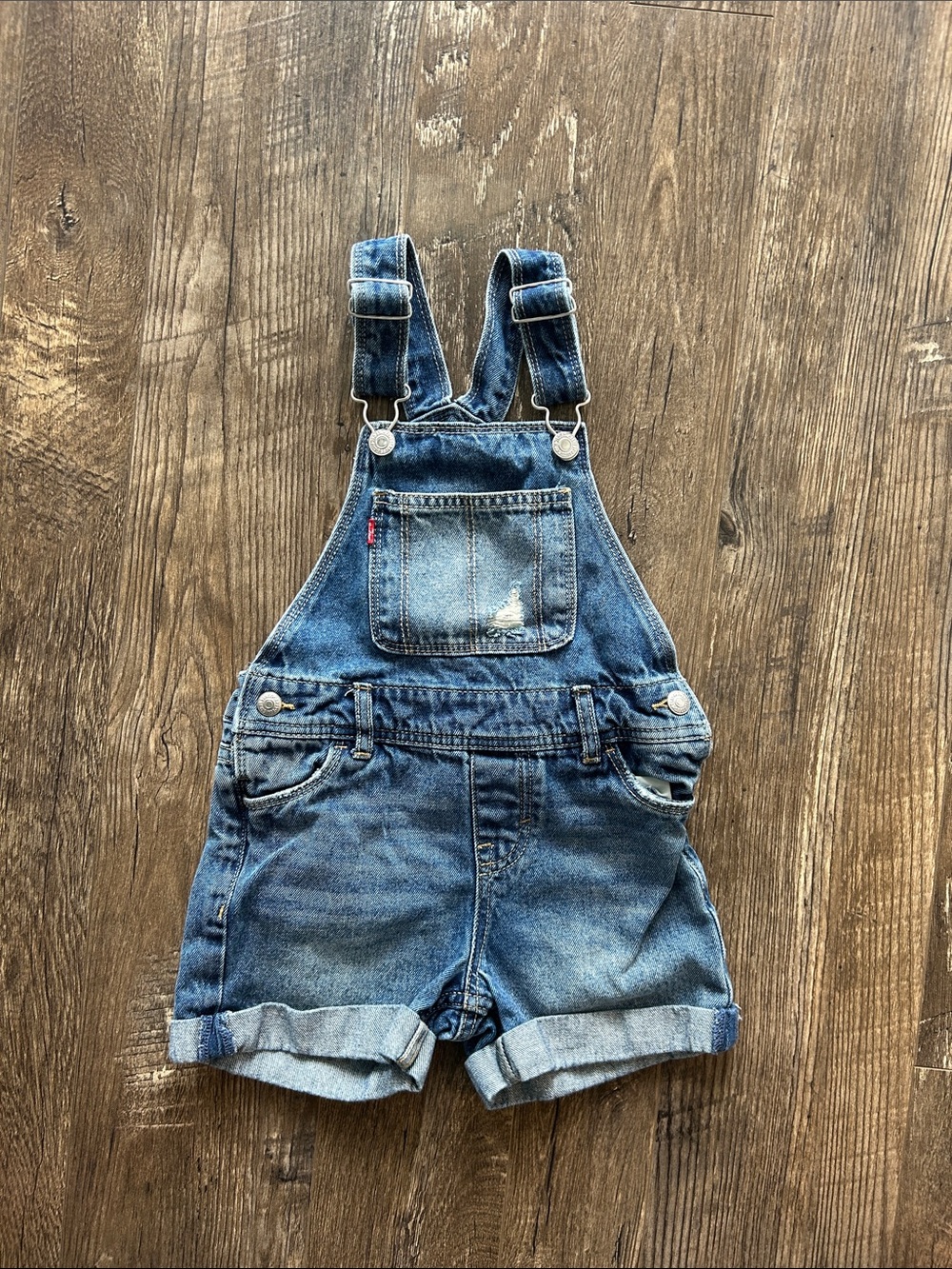 Levi's Kids Distressed Blue Denim Short Overalls